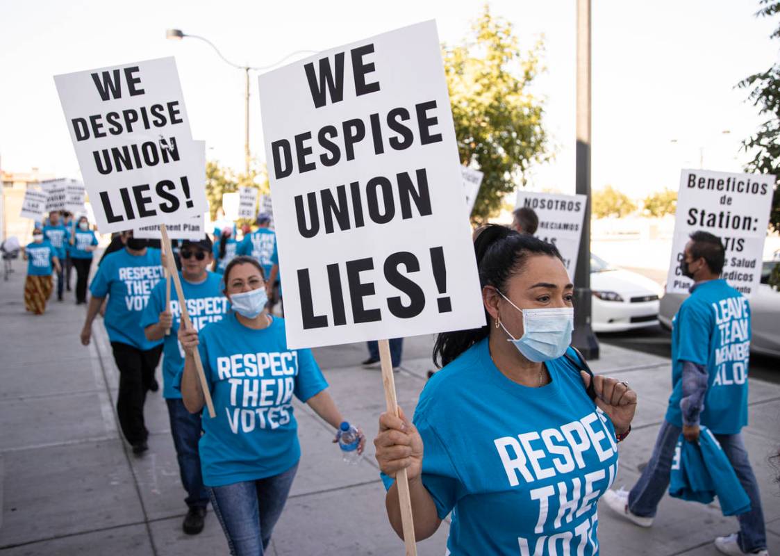 Over one hundred demonstrators took part in an ant-union protest organized by employees of Stat ...