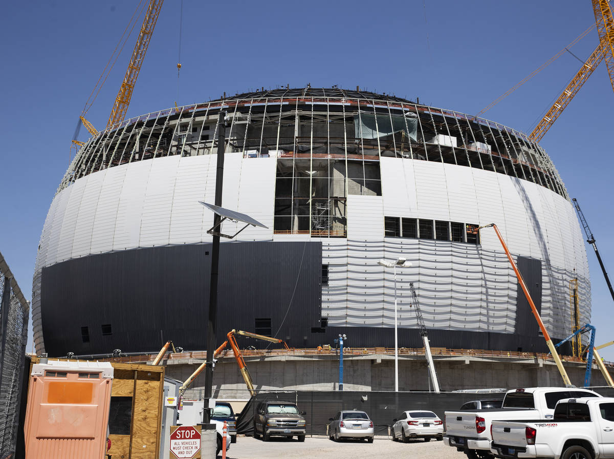 Construction continues on MSG Sphere at The Venetian, on Monday, Aug. 23, 2021, in Las Vegas. ( ...