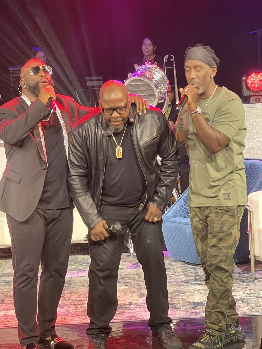 Wanya Morris, Bobby Brown and Shawn Stockman perform during "The After Party" at Sands Showroom ...