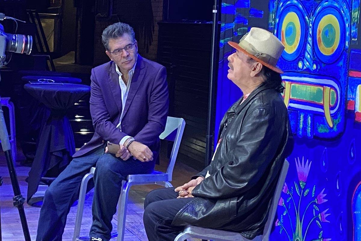 RJ columnist John Katsilometes chats with rock legend Carlos Santana at House of Blues at Manda ...