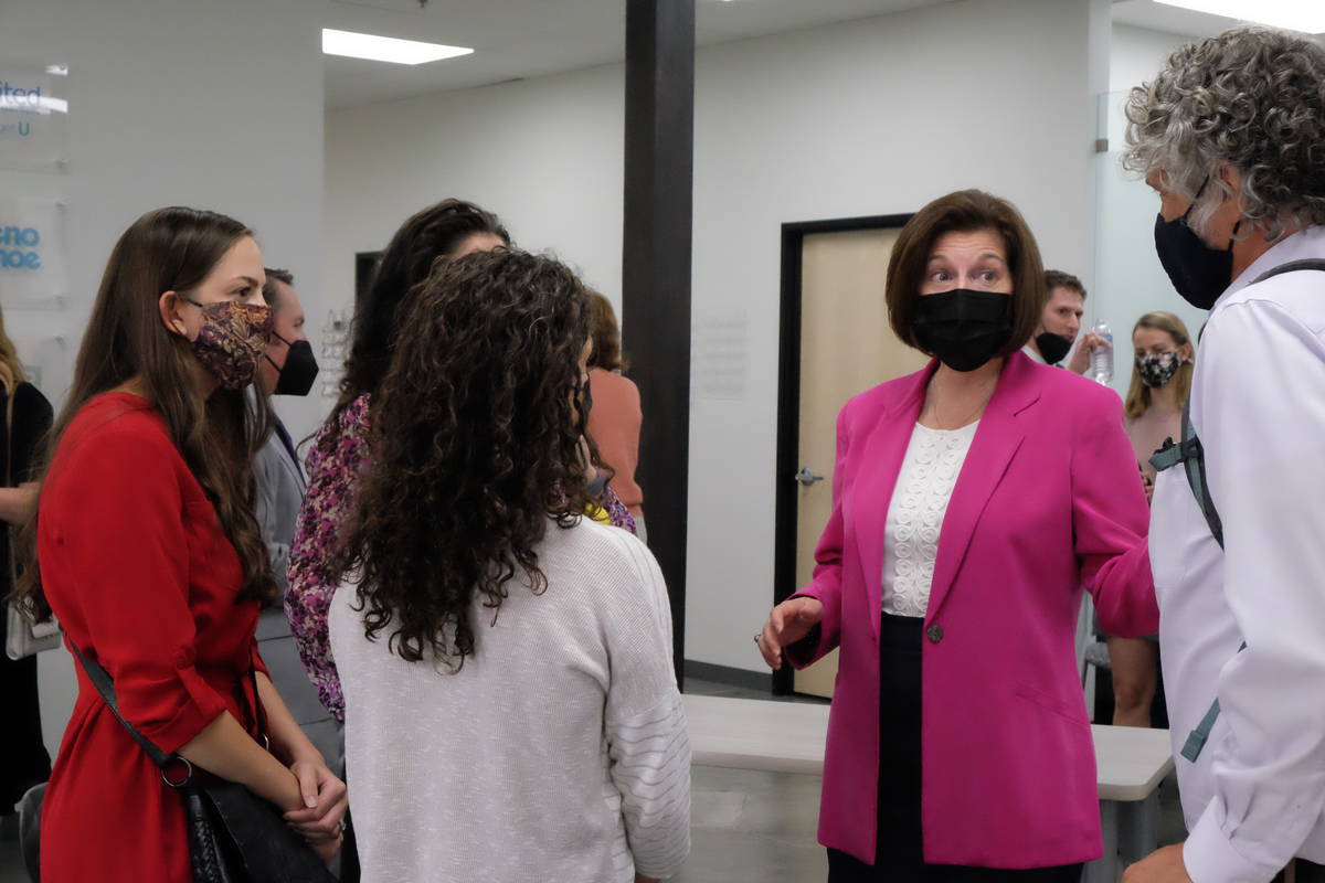 Sen. Catherine Cortez Masto, D-Nevada, chats with participants at a roundtable discussion in Re ...