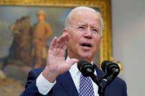 President Joe Biden speaks about the situation in Afghanistan from the Roosevelt Room of the Wh ...