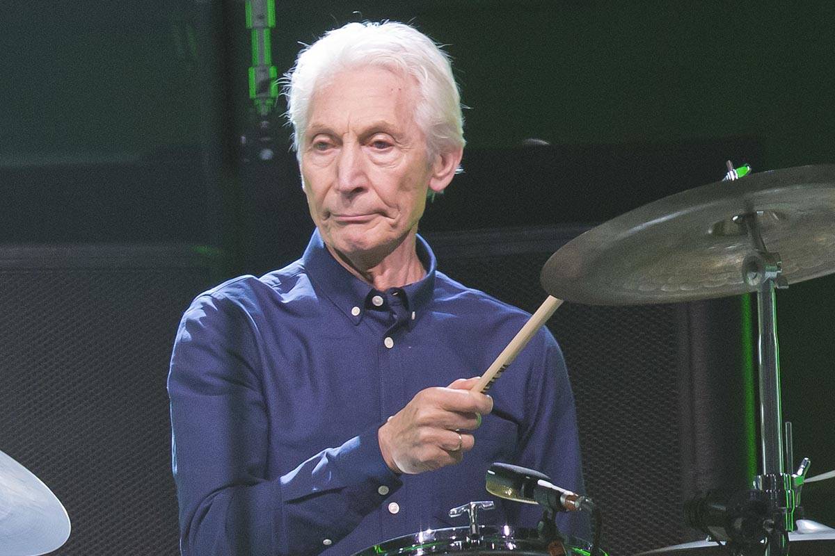FILE - Charlie Watts of the Rolling Stones performs during the concert of their No Filter Europ ...