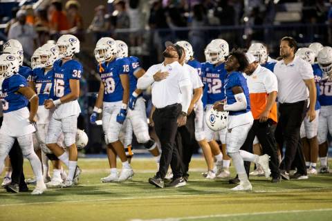 Bishop Gorman takes the field after their win against St. Louis in a football game at Bishop Go ...