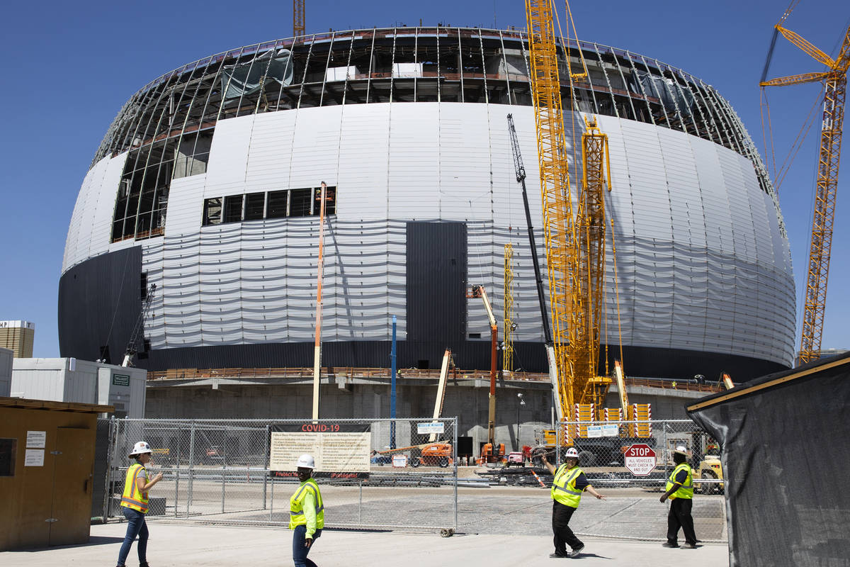Construction is underway on MSG Sphere at The Venetian, on Monday, Aug. 23, 2021, in Las Vegas. ...