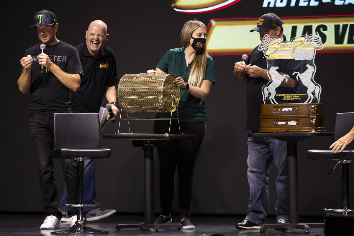NASCAR driver Kurt Busch, left, and former NASCAR driver Brendan Gaughan, right, both from Las ...
