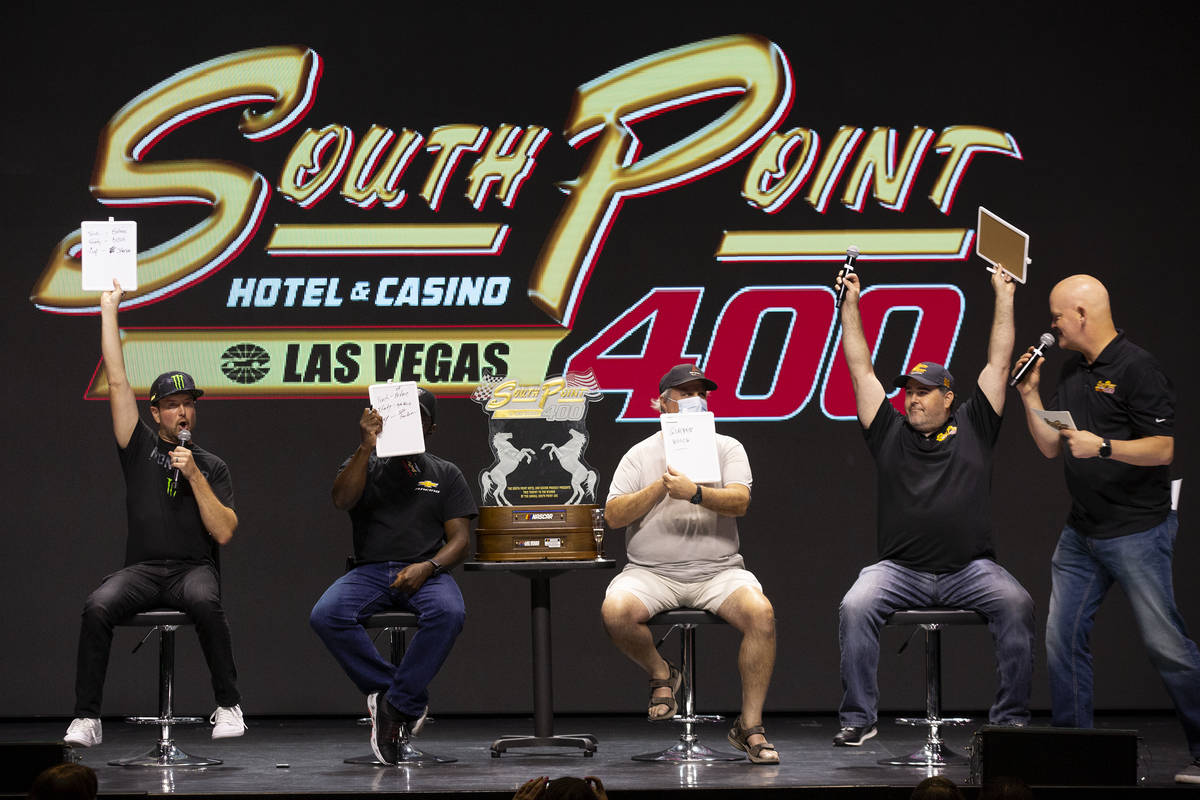 NASCAR driver Kurt Busch, left, and former NASCAR driver Brendan Gaughan, right, both from Las ...