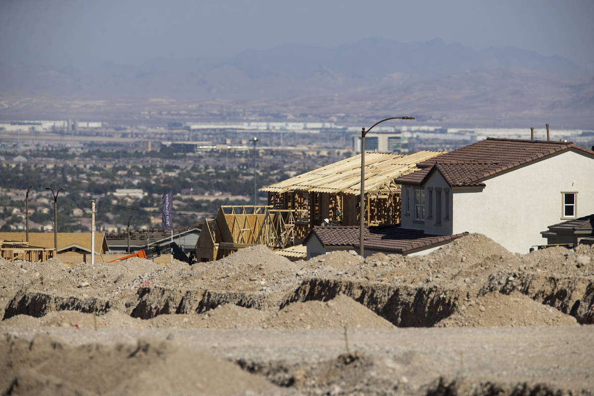 Homes under construction in the Skye Canyon Master Planned Community in Las Vegas, Friday, Aug. ...