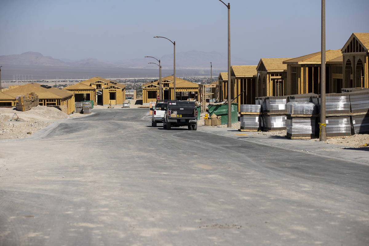 Homes under construction in the Skye Canyon Master Planned Community in Las Vegas, Friday, Aug. ...