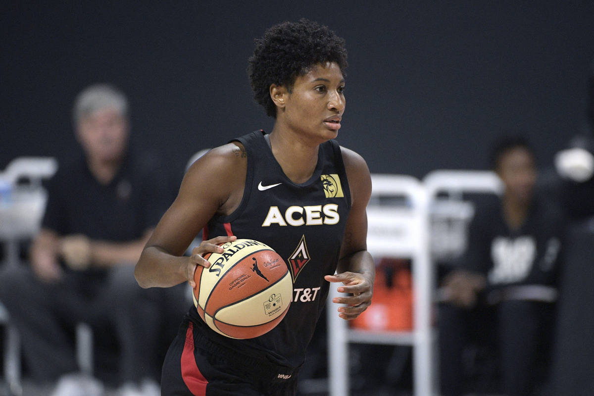 Las Vegas Aces forward Angel McCoughtry is shown Tuesday, Sept. 29, 2020, in Bradenton, Fla. (A ...