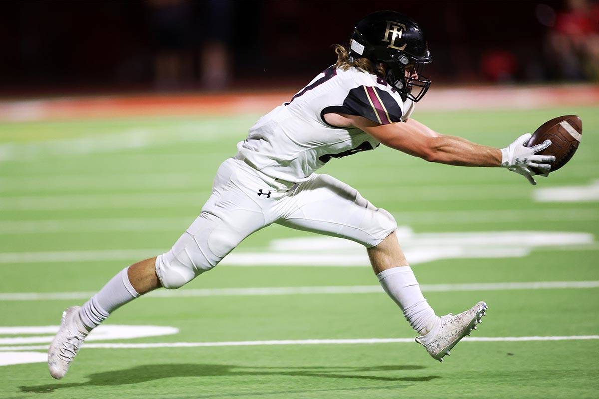 Faith Lutheran's Spenser Close (87) makes a catch against Arbor View during the fourth quarter ...