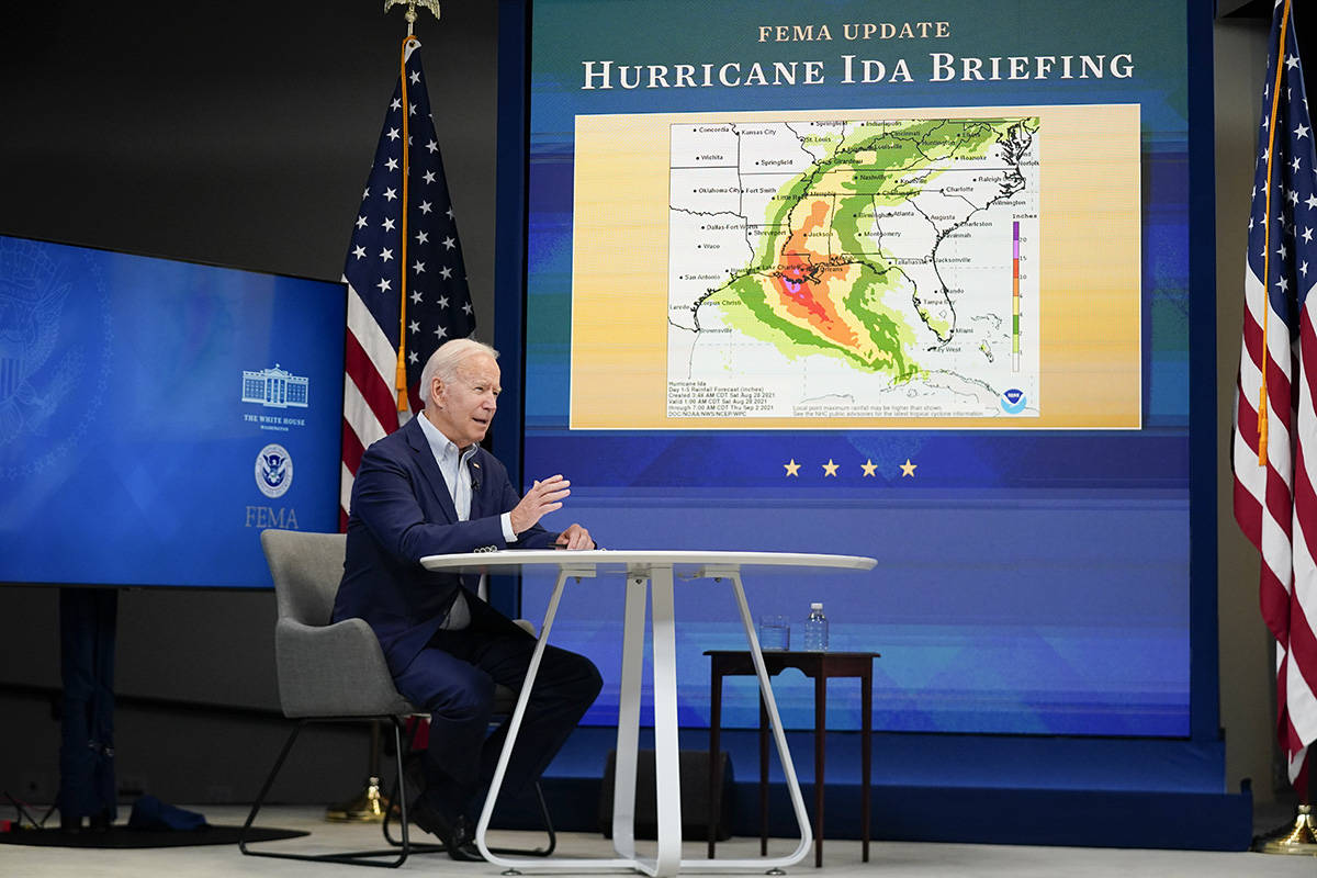 President Joe Biden speaks during a FEMA briefing on Hurricane Ida in the South Court Auditoriu ...