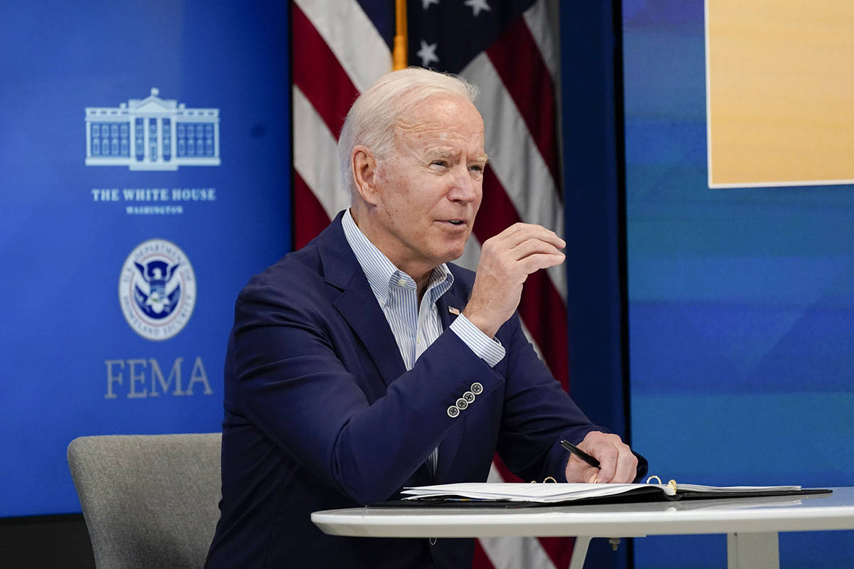 President Joe Biden speaks during a FEMA briefing on Hurricane Ida in the South Court Auditoriu ...