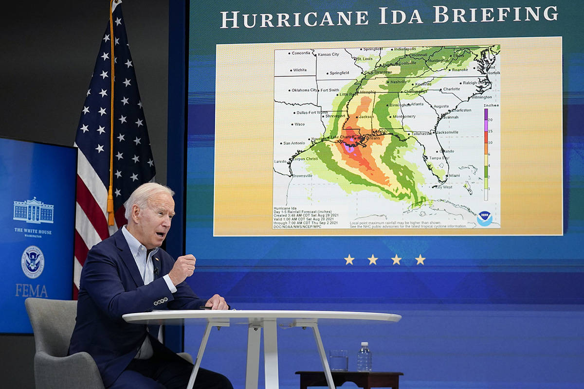 President Joe Biden speaks during a FEMA briefing on Hurricane Ida in the South Court Auditoriu ...