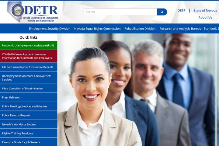 A screenshot of Nevada Department of Employment, Training and Rehabilitation's website. UI clai ...