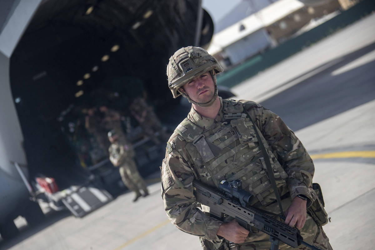 Photo issued on Saturday Aug. 28, 2021 by Britain's Ministry of Defence (MoD) showing UK milita ...