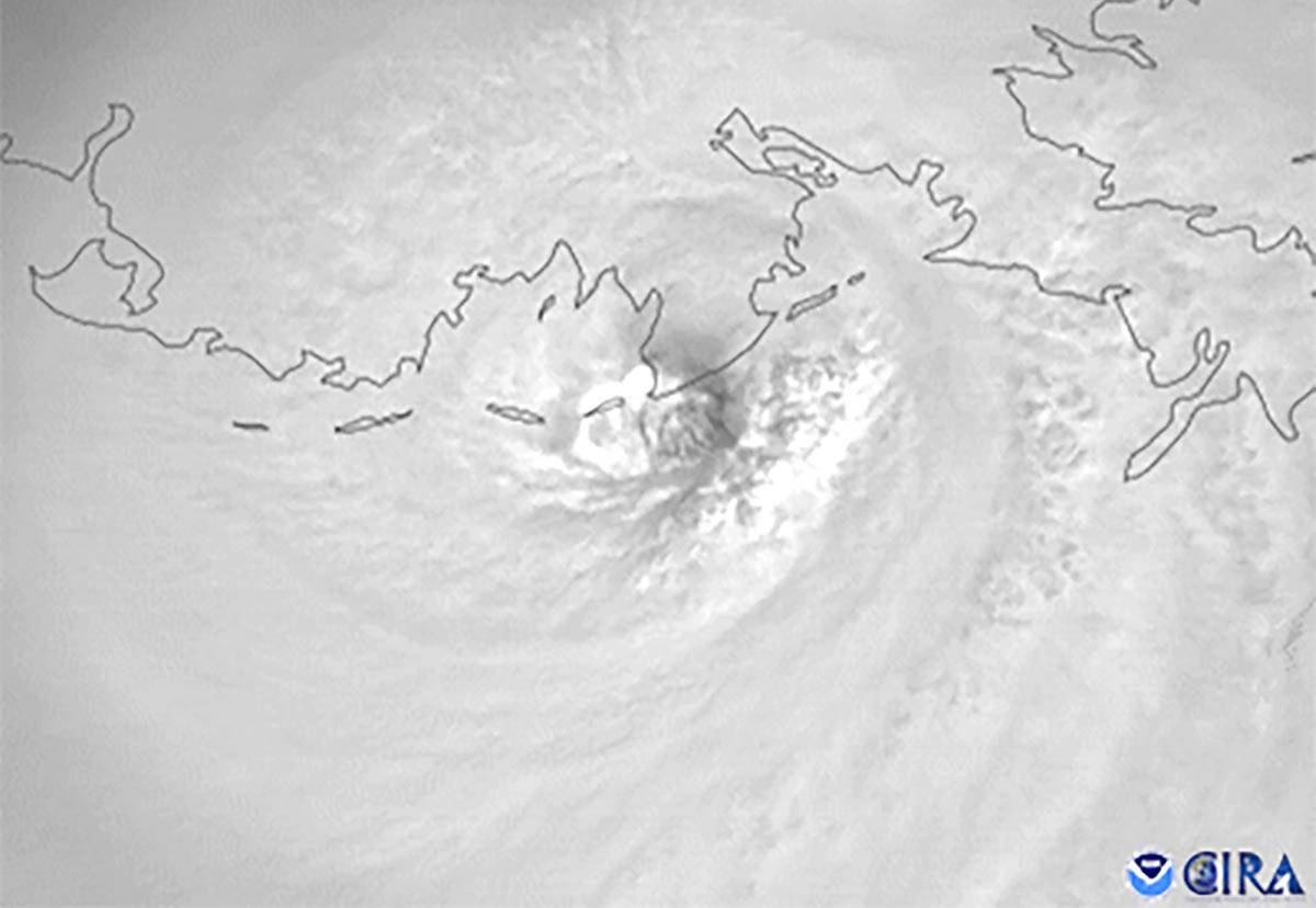 This satellite image provided by the National Oceanic and Atmospheric Administration and captur ...