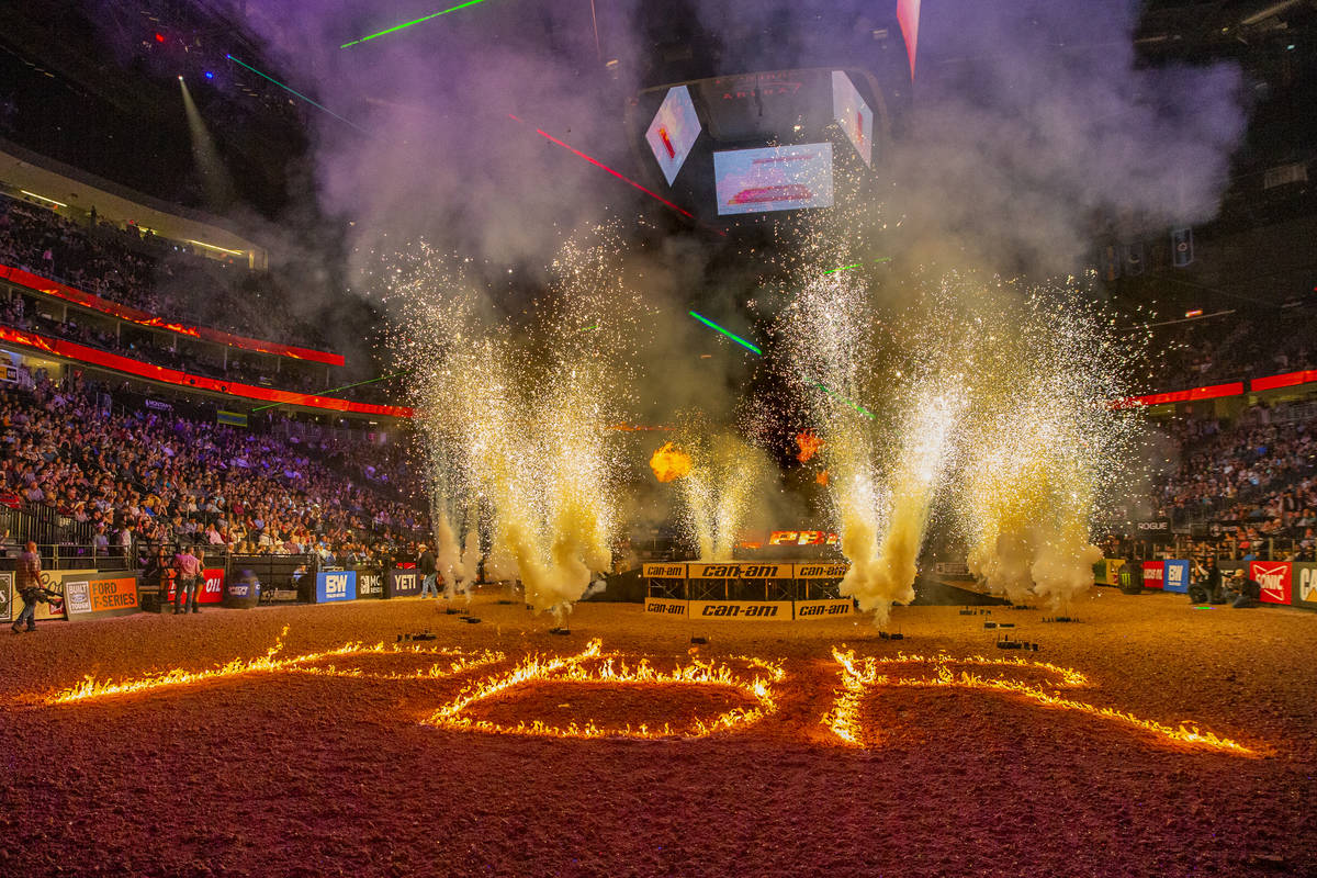 Opening ceremonies during the 3rd  time  of the PBR World Finals astatine  T-Mobile Arena connected  Friday, No ...