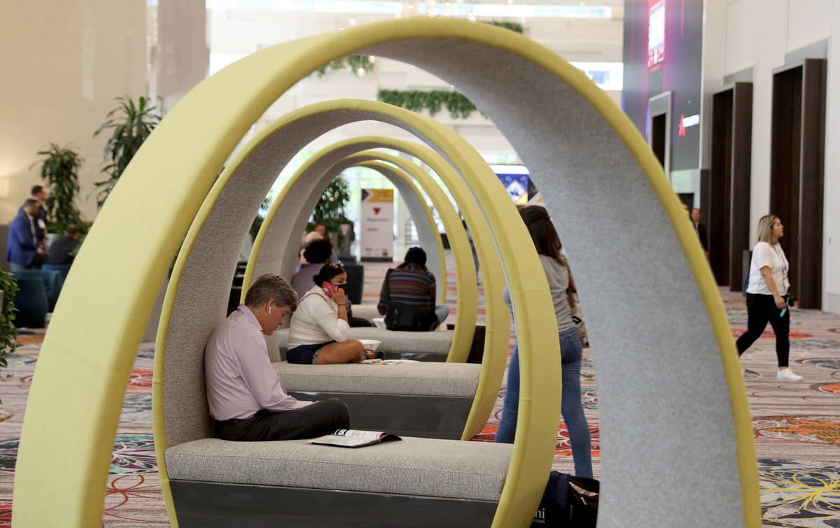 Conventioneers are seen at Caesars Forum in Las Vegas in July 2021. (K.M. Cannon/Las Vegas Revi ...