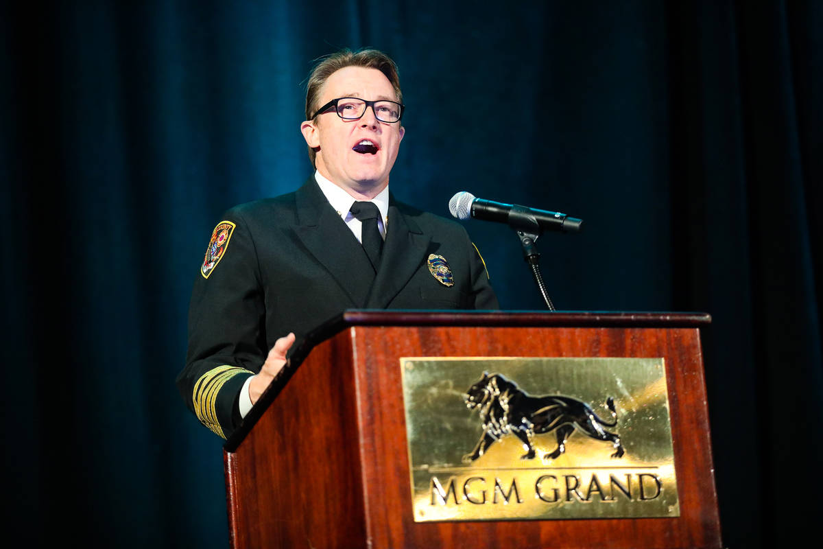 Clark County Fire Chief John Steinbeck addresses the audience at the National Homeland Security ...