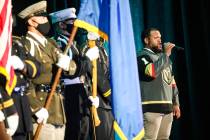 Carnell Johnson sings the national anthem to the crowd at the National Homeland Security Confer ...