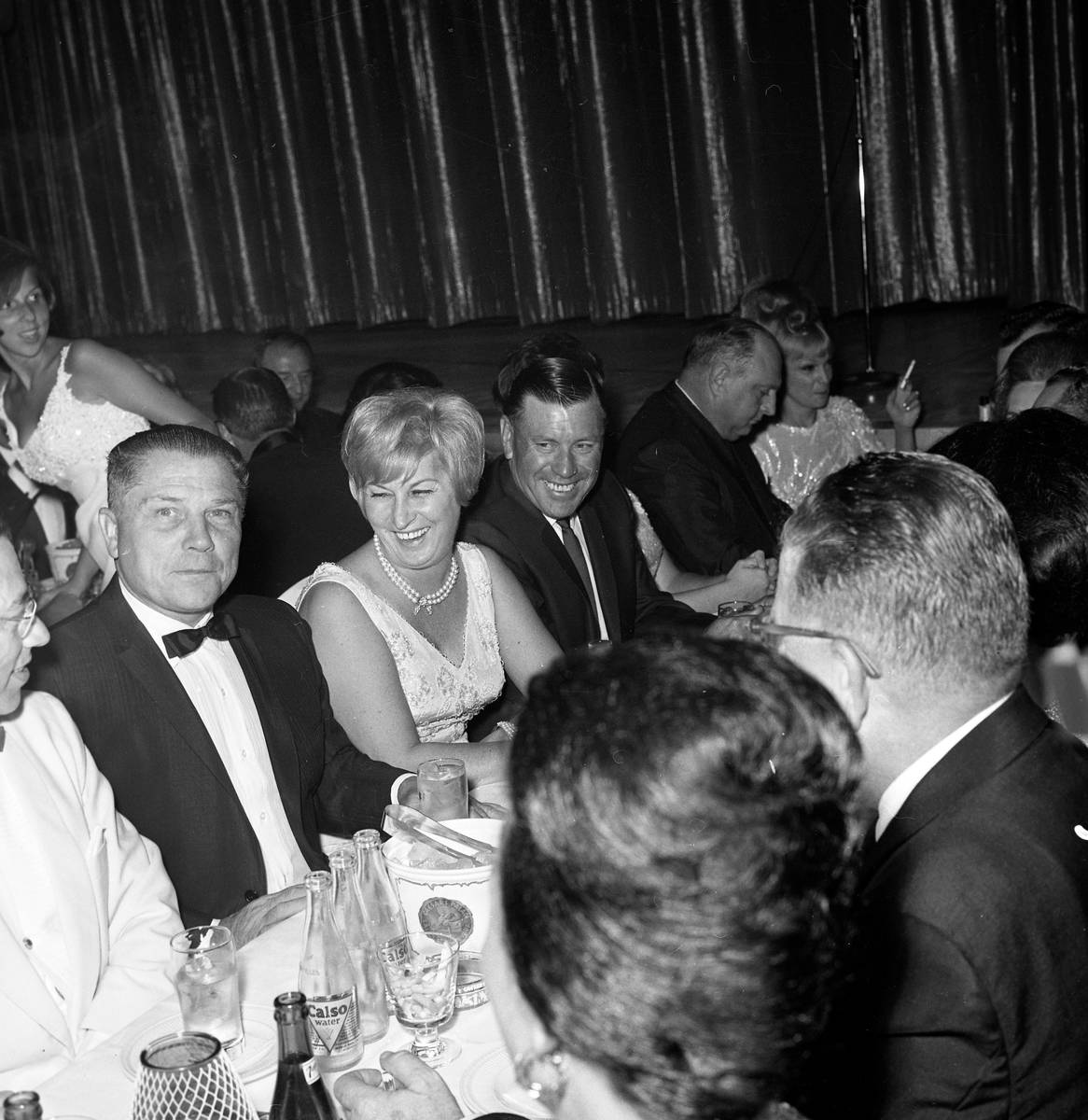 From left, Jimmy Hoffa, Hoffa's wife Josephine Poszywak, Jay Sarno, and Joyce Sarno celebrating ...