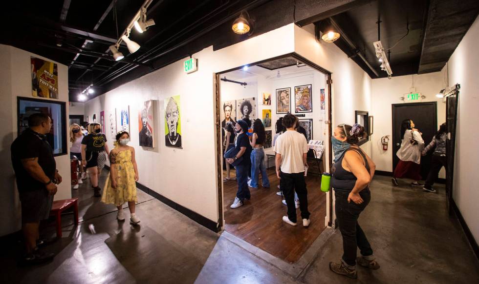 during First Friday in the Arts District of downtown Las Vegas on Friday, Aug. 6, 2021. (Chase ...