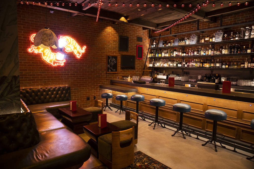 The interior of the Resorts World Las Vegas speakeasy Here Kitty Kitty