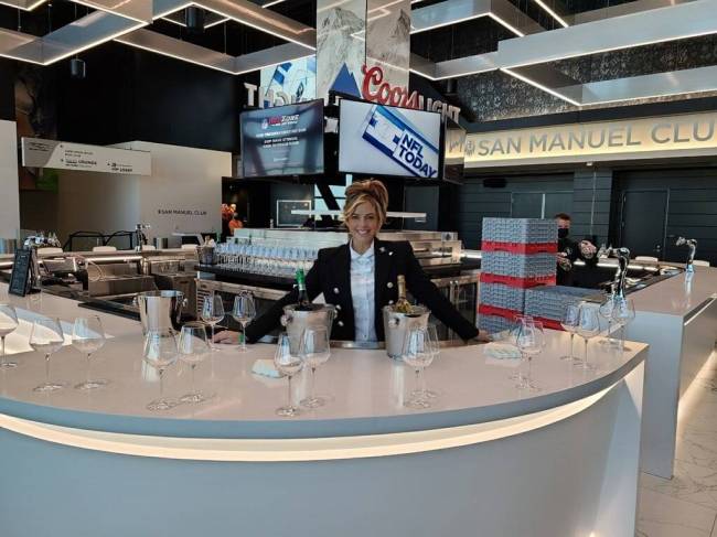 Sandra Taylor prepares for a tasting at Allegiant Stadium. (Sandra Taylor)