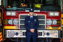 Retired New York firefighter Frank Pizarro, posing at Las Vegas Fire and Rescue Station 1, crea ...