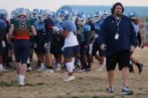 Centennial head coach Dustin Forshee during a team practice at Centennial High School in Las Ve ...