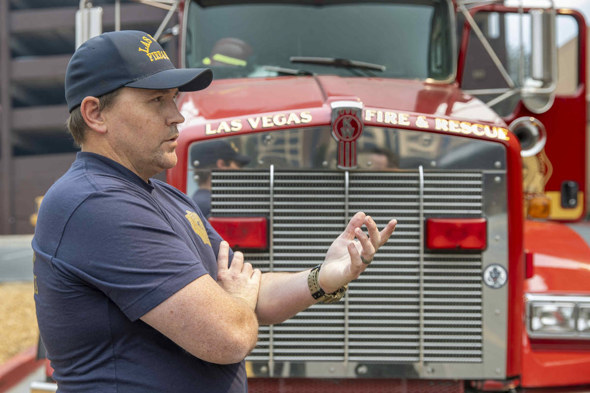 Las Vegas firefighter Eric Moon is ready to resupply trucks out working on the Caldor Fire line ...