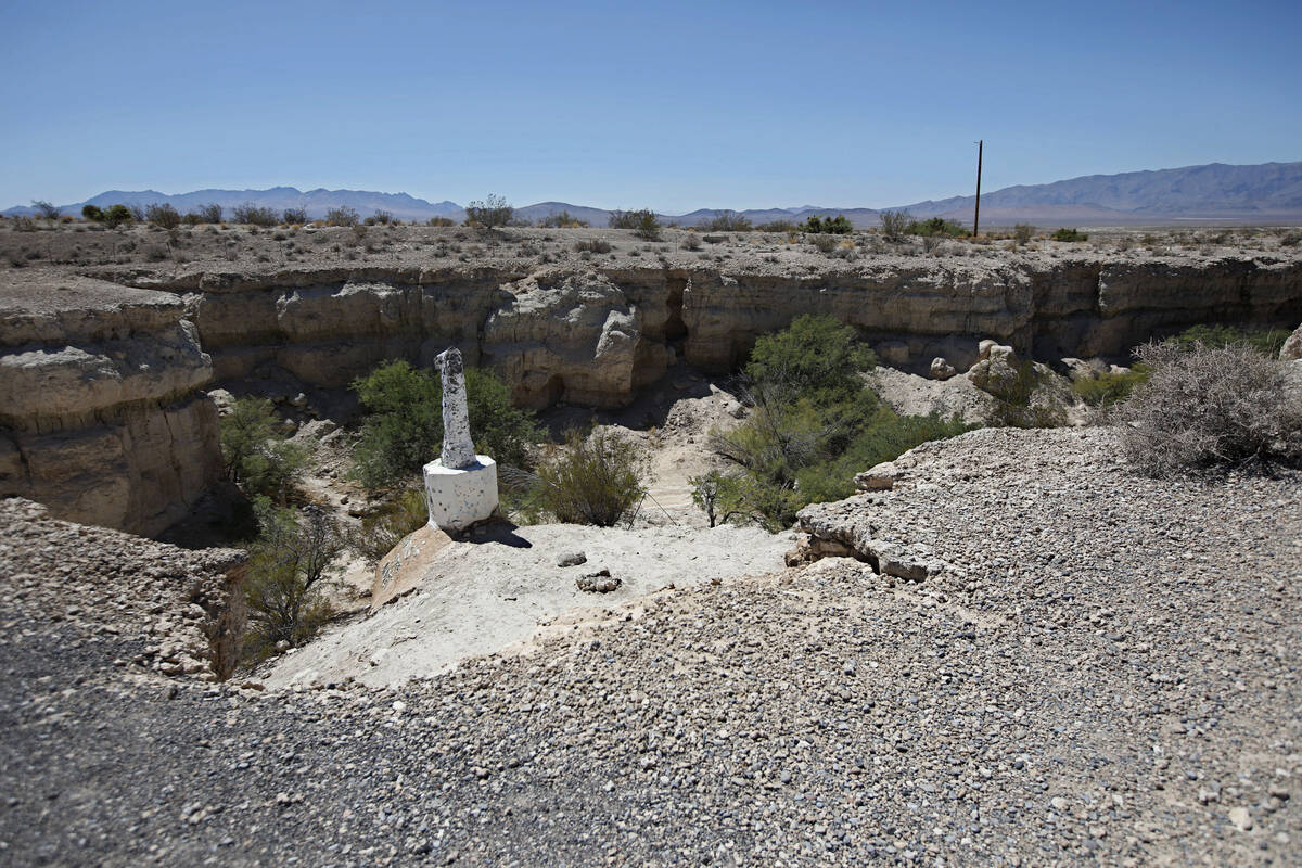 A statue of Christ without his head stands in Cathedral Canyon, outside of Pahrump, Thursday, S ...