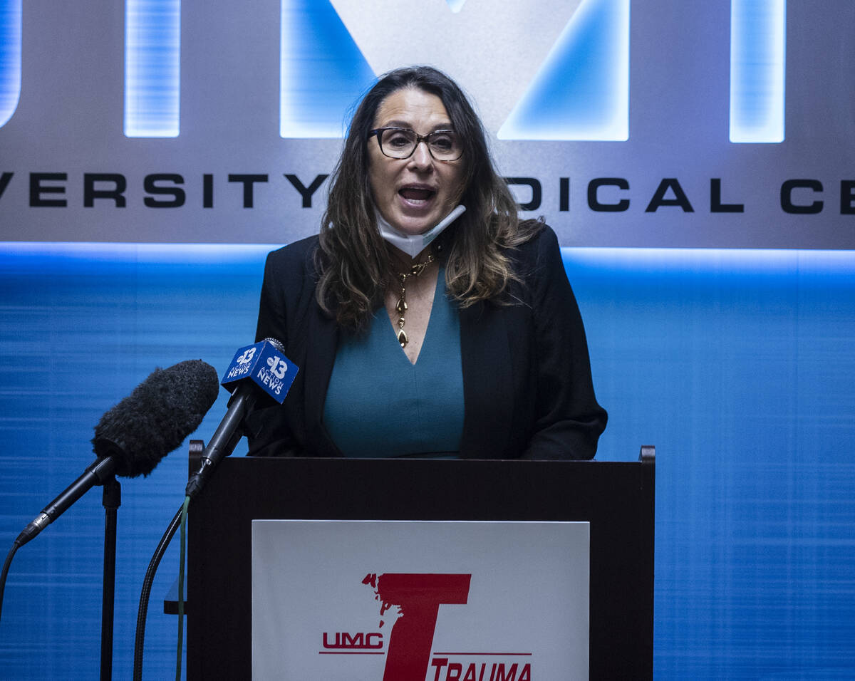 Las Vegas City Councilwoman Victoria Seaman speaks during a special event at UMC trauma center ...