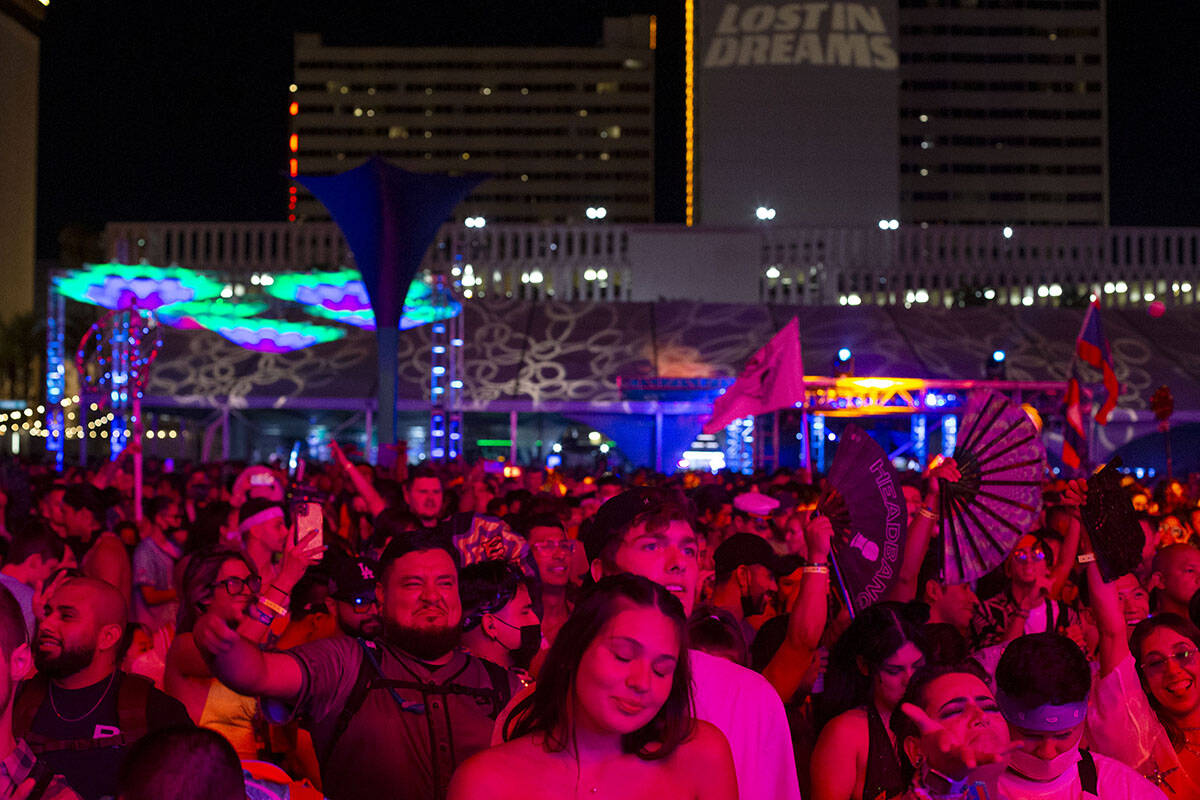 The crowd dances to Kavion's set during the Lost in Dreams music festival at the Downtown Las V ...