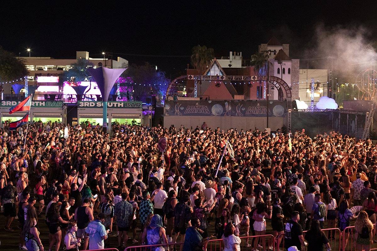 The space is filled with fans for Crystal Skies' set during the Lost in Dreams music festival a ...