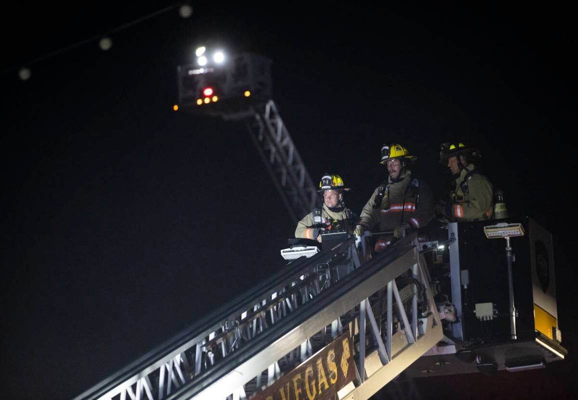 The Las Vegas Fire Department responds to the aftermath of a fire at 1026 S. Main Street on Sun ...