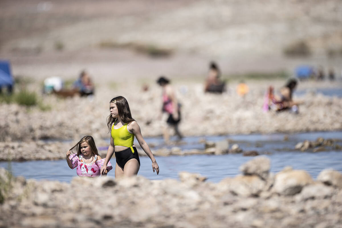 People enjoy Boulder Beach at Lake Mead on Labor Day on Monday, Sept. 6, 2021, in Boulder City. ...