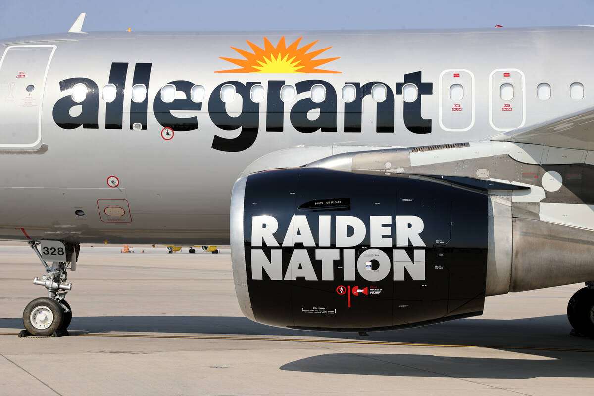 Allegiant Air and the Raiders introduce the Las Vegas-based airline's Raiders-themed aircraft a ...
