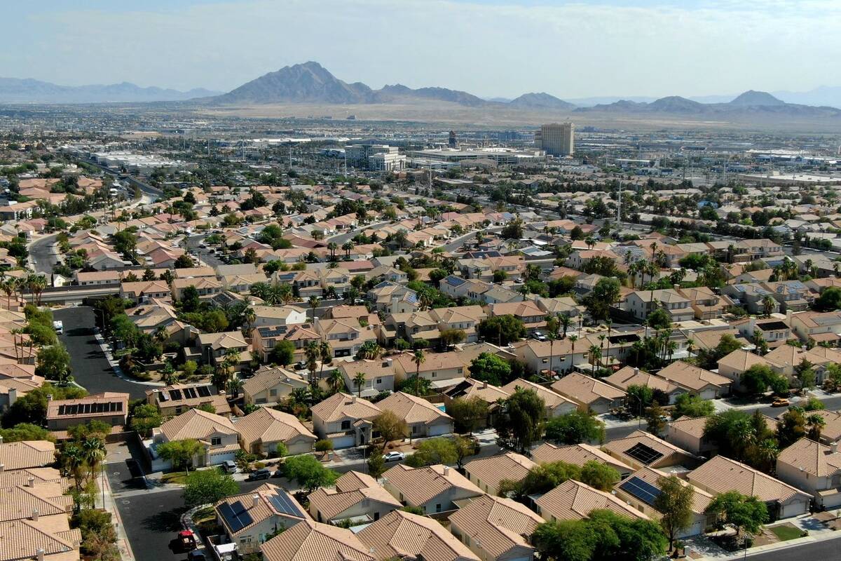 An aerial view of housing near American Pacific Drive in Henderson, Nevada on Tuesday, June 8, ...