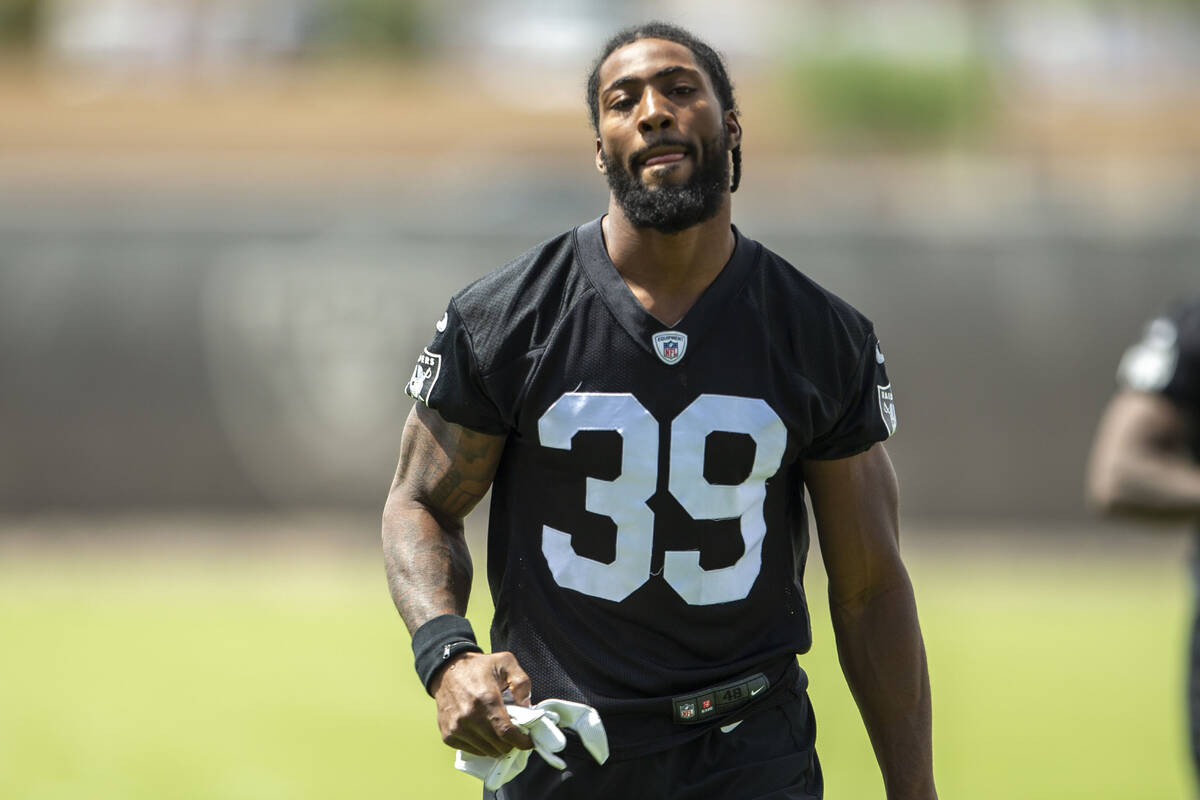 Raiders cornerback Nate Hobbs (39) during the team's NFL football practice on Wednesday, June 9 ...