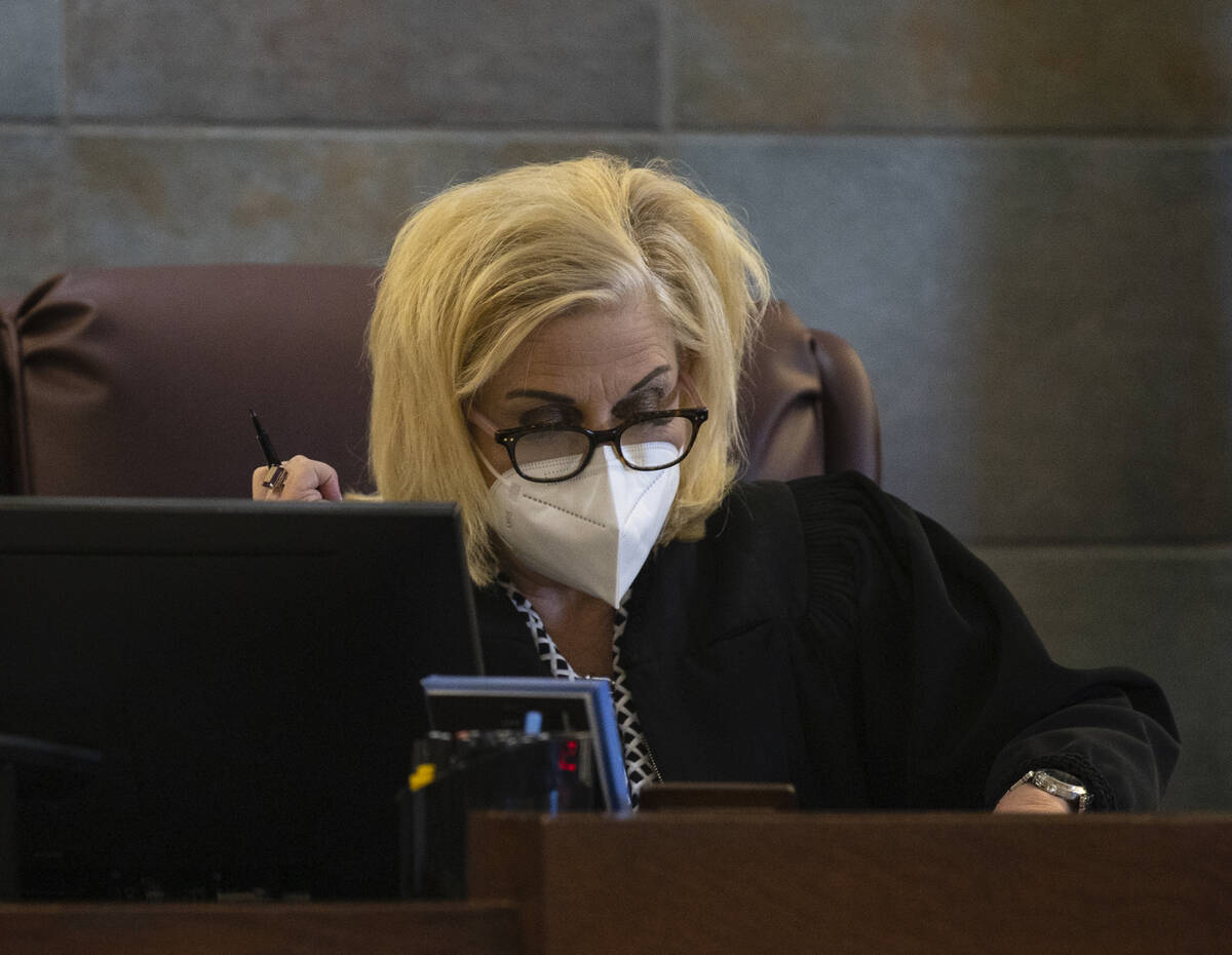 District Judge Michelle Leavitt reads Jarrid JohnsonÕs sentencing at the Regional Justice ...