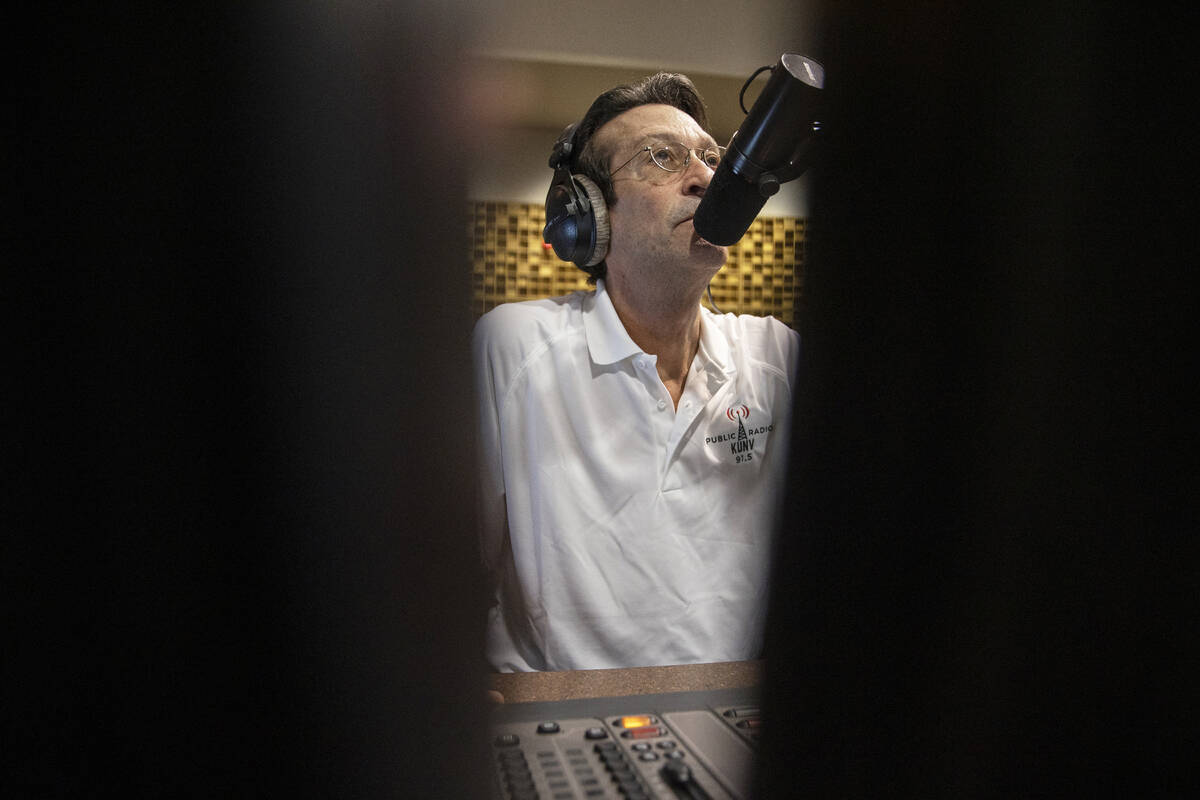 George Lyons broadcasts his radio show "The Lyons' Den" live on KUNV at Greenspun Hal ...