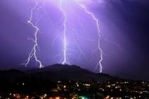 Lightning strikes in the area of Sugarloaf Ridge State Park, Thursday, Sept. 9, 2021, near Sant ...