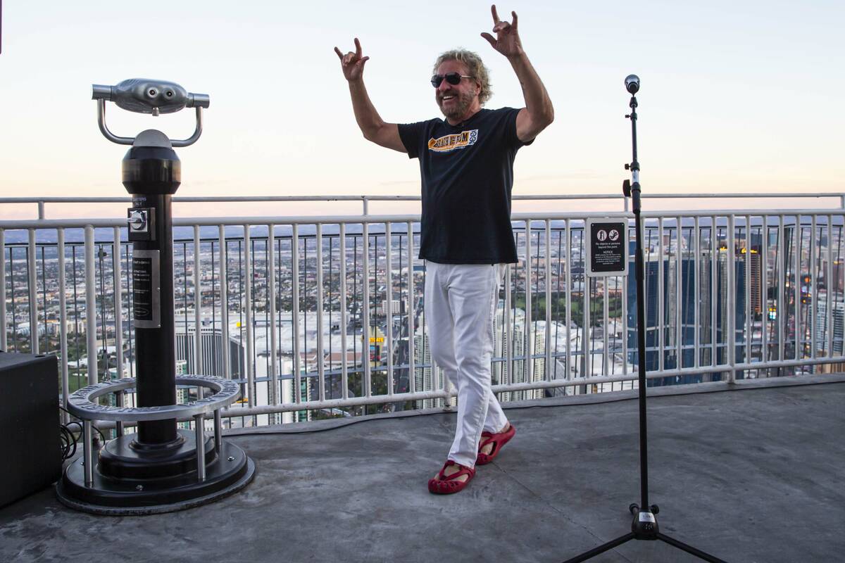 Sammy Hagar poses for pictures before talking about his newly announced residency at The Strat, ...