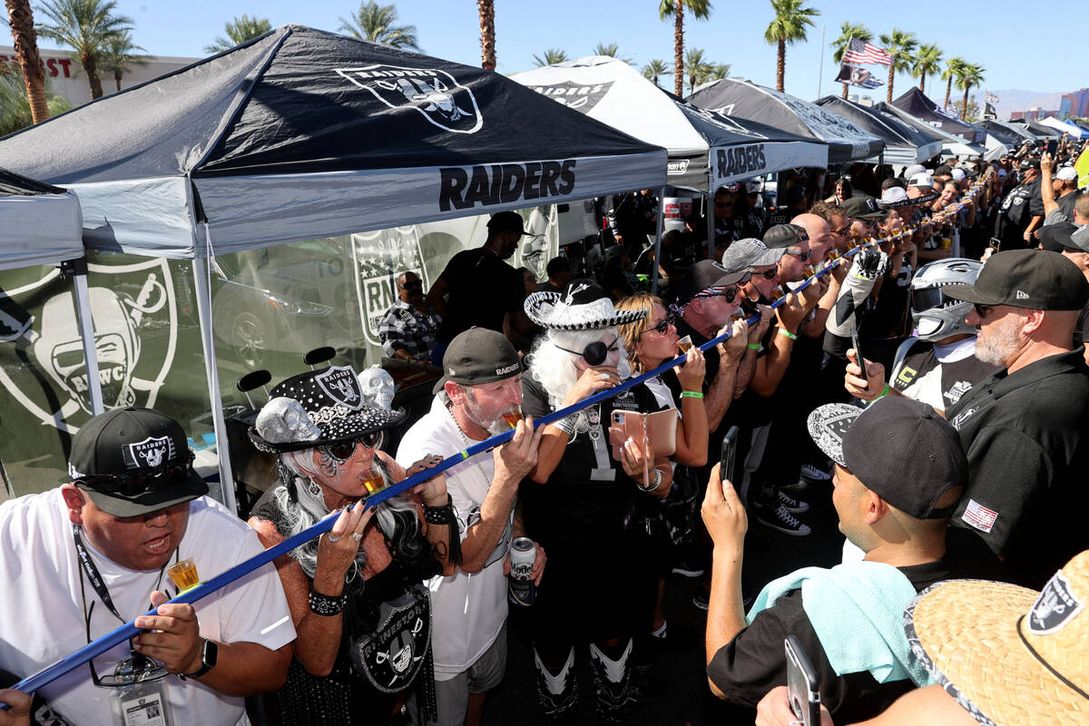 Fans take a group shot as the Raiders prepare to host the Baltimore Ravens on "Monday Nigh ...