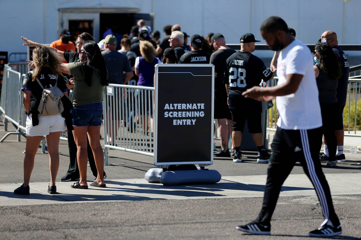 during an NFL football game at Allegiant Stadium, Monday, Sept. 13, 2021, in Las Vegas. (Erik V ...