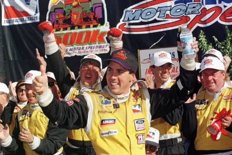 15 Sep 1996: Driver Richie Hearn celebrates his first Indy Racing League victory with his Dell ...