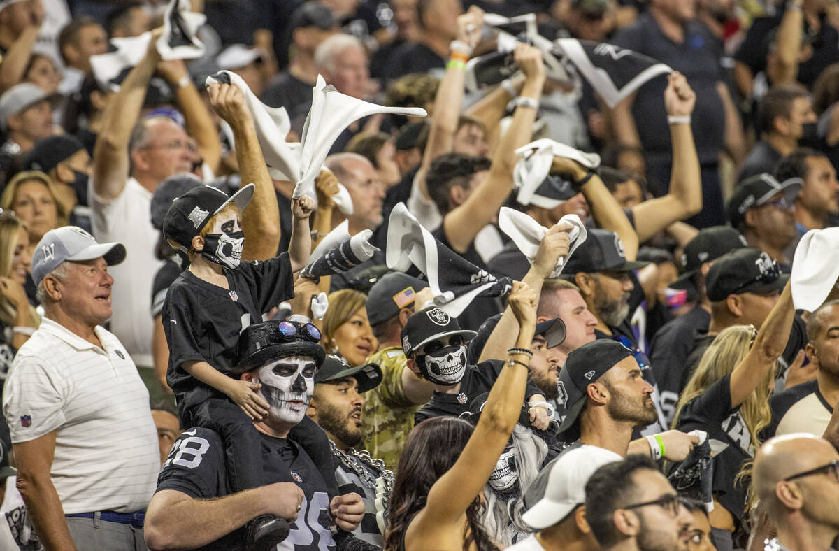 Raiders fans after the score during the second quarter of the Raiders' season-opener against th ...