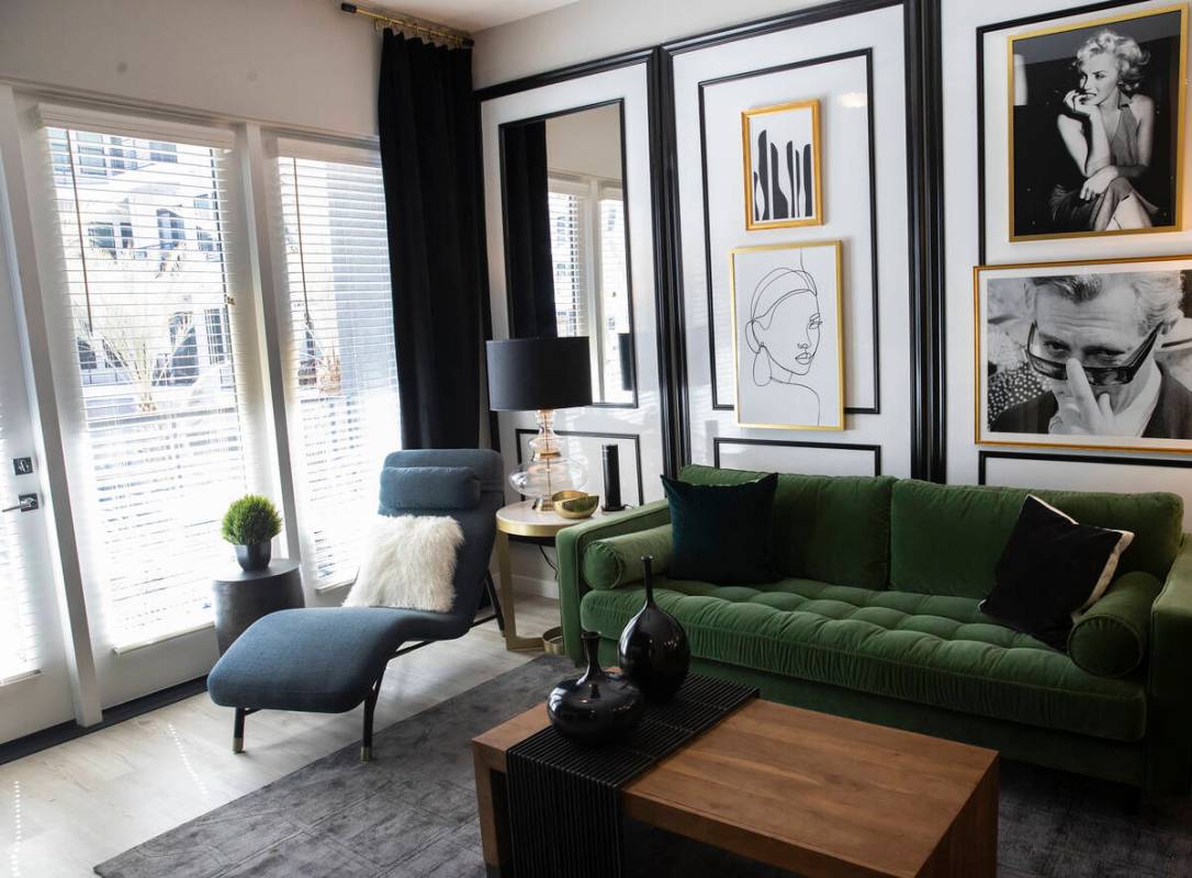 A living room is seen in a one-bedroom apartment at Auric Symphony Park, the first luxury multi ...